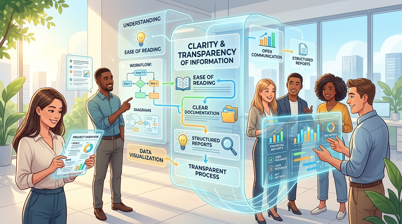 Ilustração sobre clareza e transparência de informação em plataformas digitais